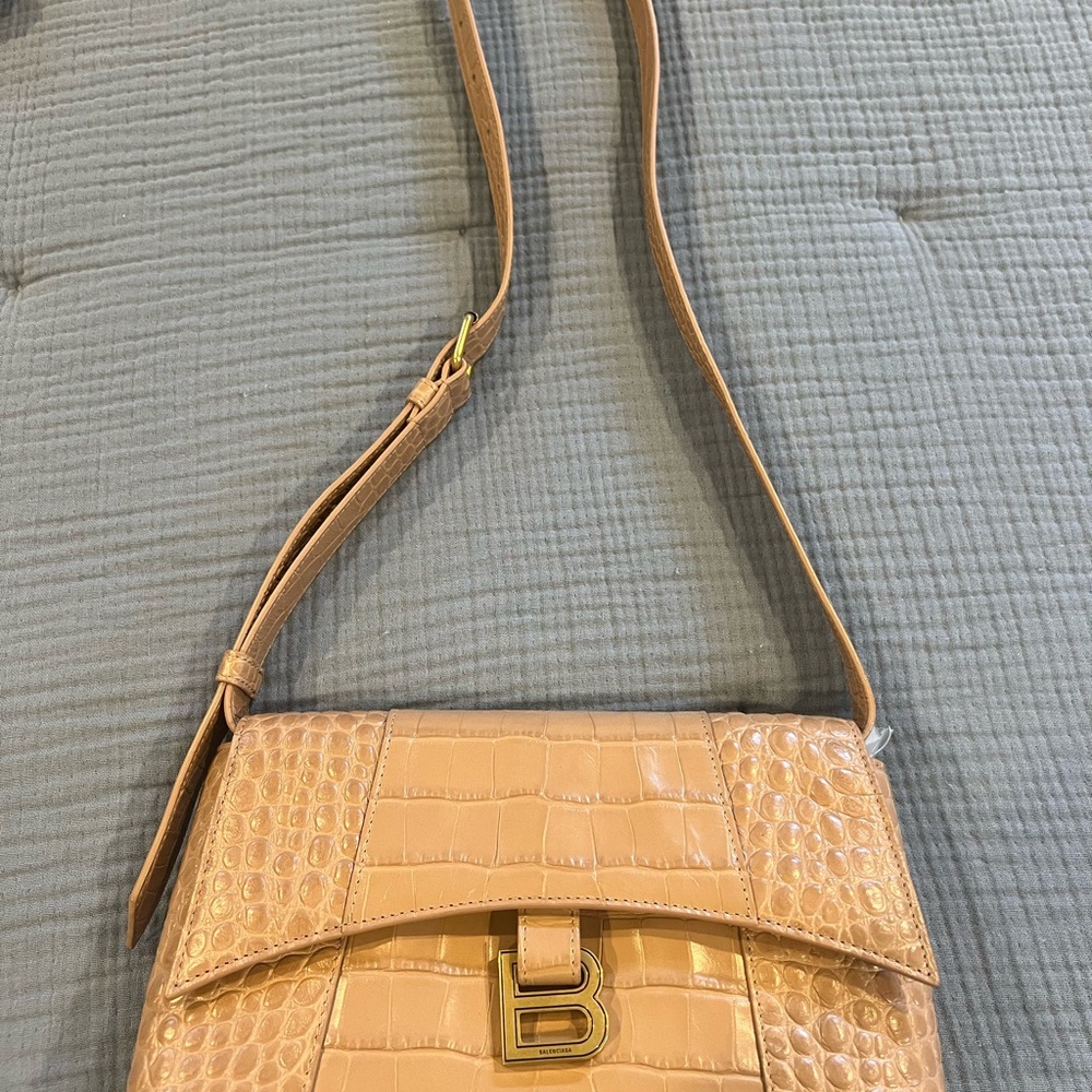Balenciaga Tan Crocodile-Embossed Crossbody Bag